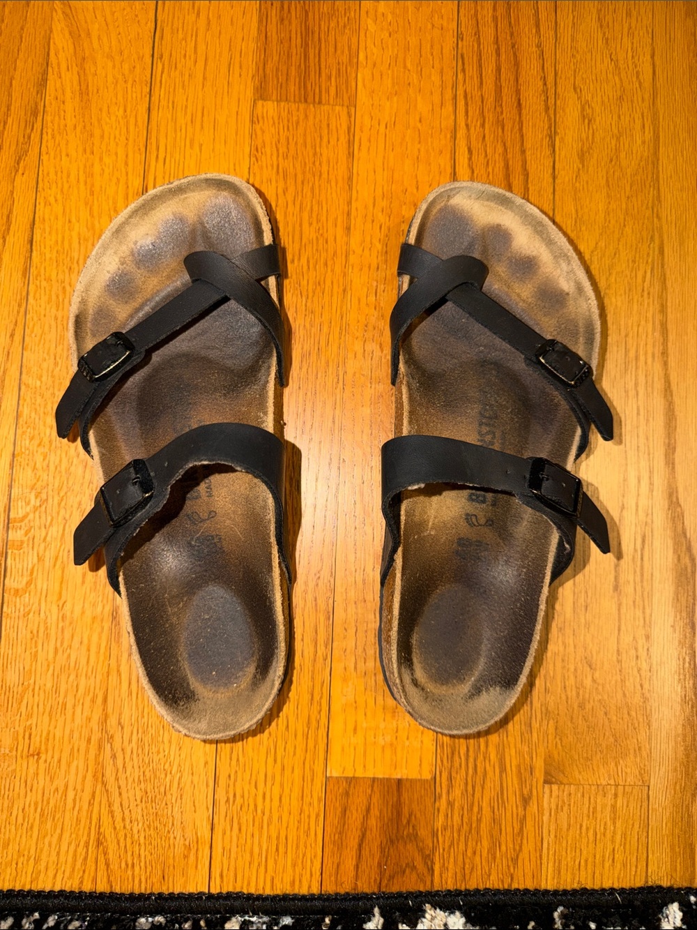 Birkenstock Mayrani Black Two-Buckle Crossover Slide Sandals